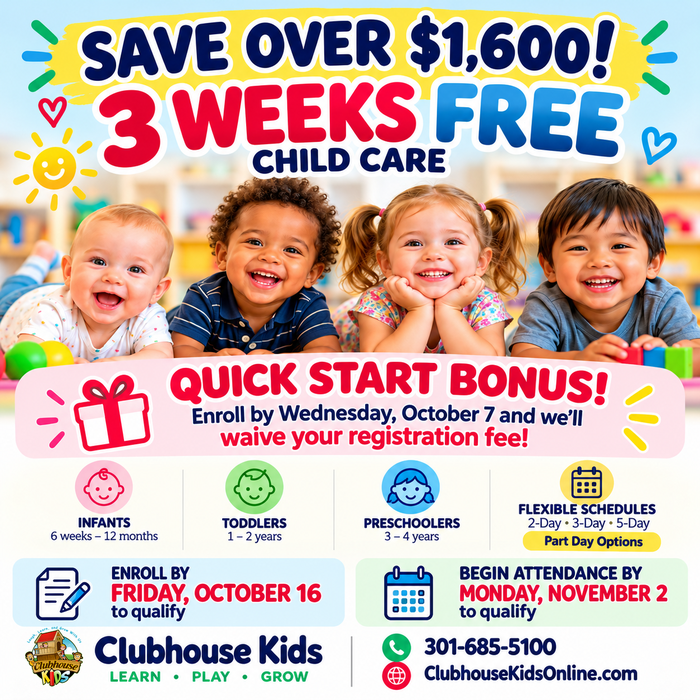 Clubhouse Kids Little Ones 3 Weeks Free child care promotion